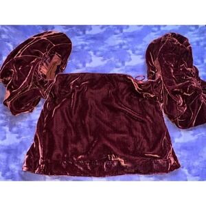 Free People Mare Mare Velvet Puff Pudd Sleeve Lined Off Shoulder Small Top NWT‎